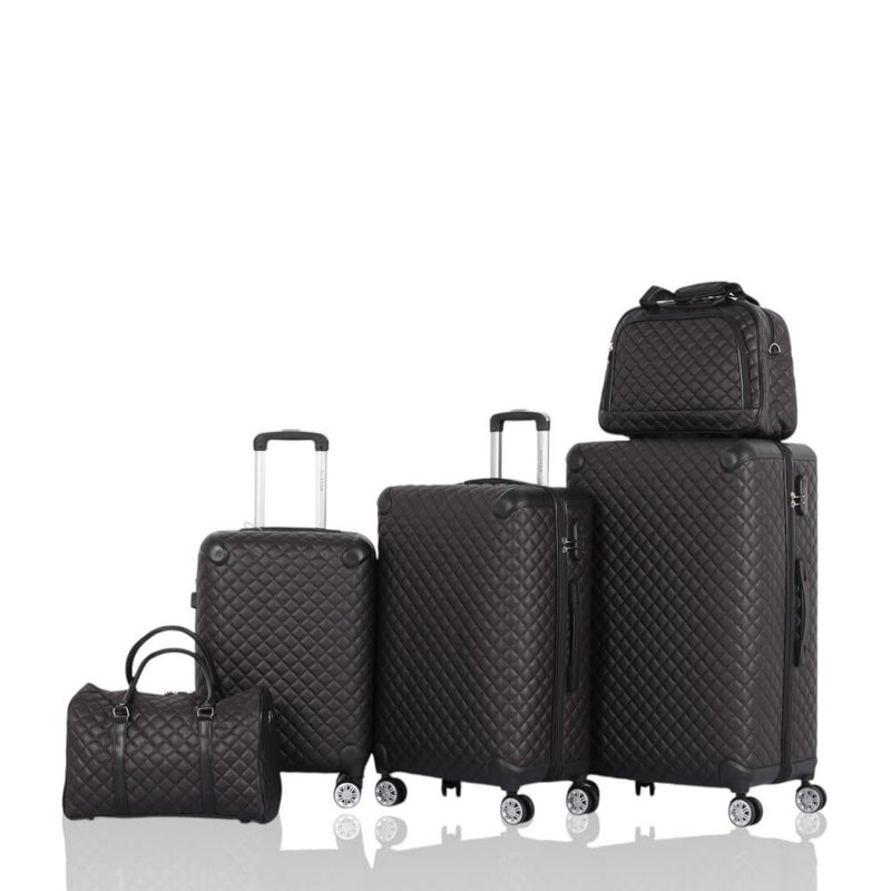 أفياتور طقم حقائب سفر فاخرة ومحصنة - 5 قطع (3 ترولي + 2 حقيبة يد) بتغطية جلدية ومقاومة للكسر - Image 1